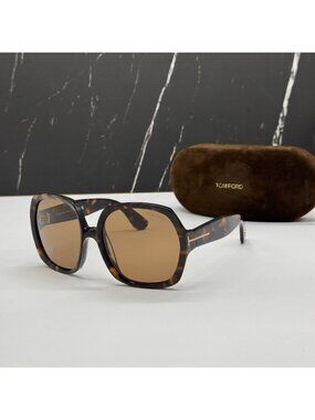 NEW TOM FORD SAFFRON TF1221 52E HAVANA/BROWN WOMEN OVERSIZED SUNGLASSES FT1221